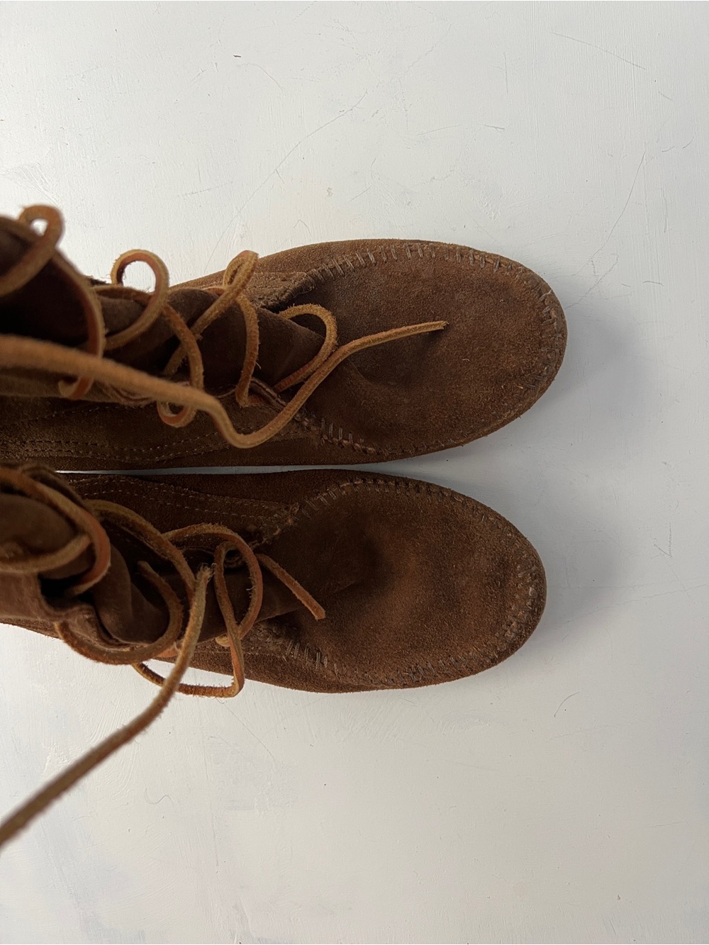 Minnetonka Brown Suede Fringe Lace-Up Over-the-Knee Boots - Picture 4 of 7